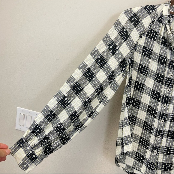 Anthropologie Pilcro Black Plaid Long Sleeve Stitch Button Down Shirt Size XS - Picture 5 of 12